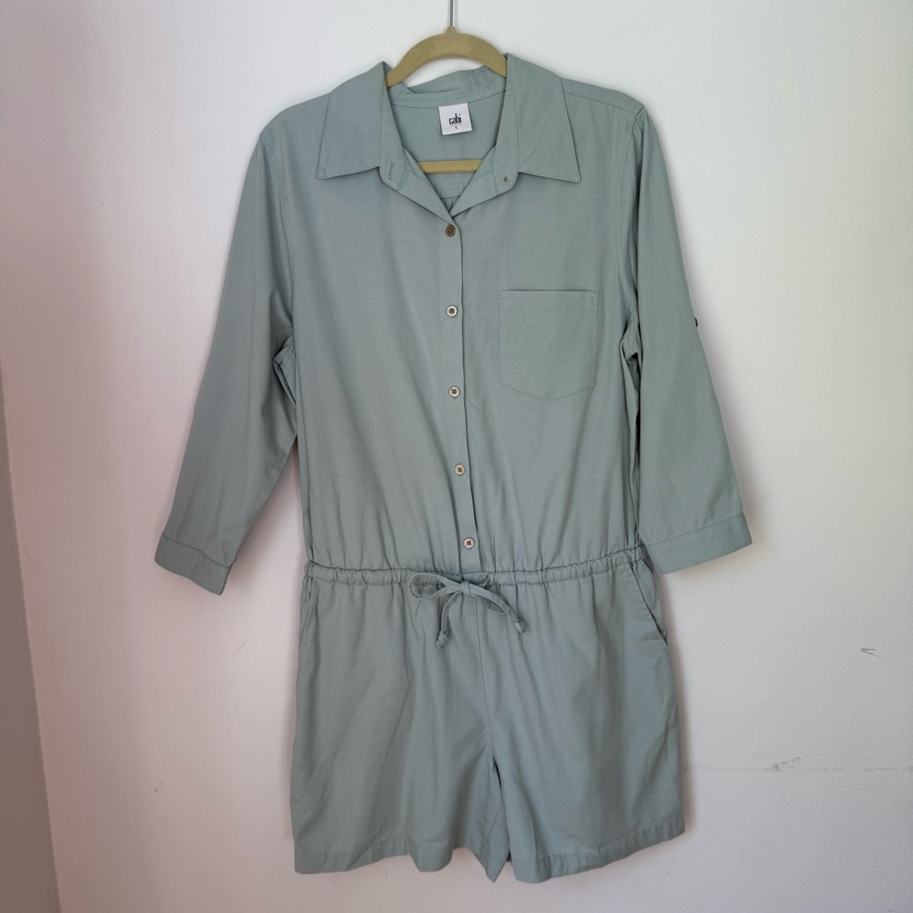 CAbi Light Blue Romper Jumpsuit | Roll-Tab Sleeves | Shorts Size L